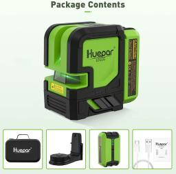 Huepar-Nível Laser de Feixe Verde Autonivelante, 2 Linhas, Linha Cruzada, Bateria Li-ion Recarregável, Ferramentas Laser com Modo de Pulso e Suporte - Image 6