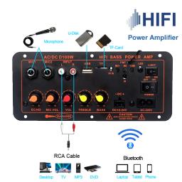 Placa do amplificador audio com microfone duplo, subwoofer do amplificador de Bluetooth, subwoofer do apoio, orador 4Ohm, 12V, 24V, 110V, 220V, D100, D300, 600W - Image 3