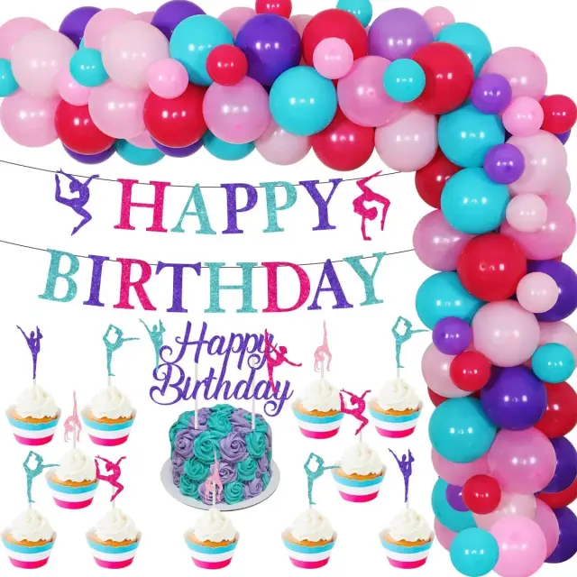 Decoração Temática de Festa de Aniversário Funmemoir para Meninas com Balões, Guirlandas, Bandeiras e Cake Toppers