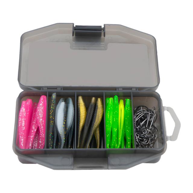Kit Completo de Iscas Artificiais Soft Pesca com Manivela, Gancho e Cauda Espiral - 60 Peças para uma Pesca Eficiente