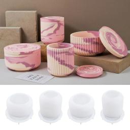 Round Stripe Candle Jar, Molde De Silicone, Caixa De Armazenamento Artesanal DIY, Pen Holder, Cimento De Gesso, Artesanato De Vaso, Moldes De Fundição, Decoração De Casa - Image 3