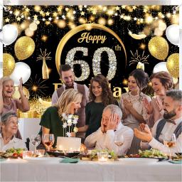 Aniversário Backdrop Banner, Comemore em grande estilo com impressionante fundo preto fotografia, decoração perfeita festa, 60 - Image 4