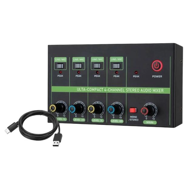 Misturador de Som Versátil com 4 Canais e Portas 6,35 mm para Microfones e Guitarras com Alta Qualidade de Áudio