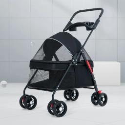 Carrinho de estimação dobrável leve, carrinho para cães pequenos e gatos, viagem ao ar livre, prato de refeição respirável - Image 5