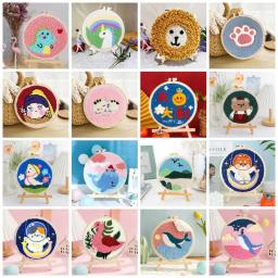 RUOPOTY-Bordados Starter Kits para Iniciantes, Punch Needle, Hoops Animals Picture, Artesanato DIY, 20x20cm - Image 1
