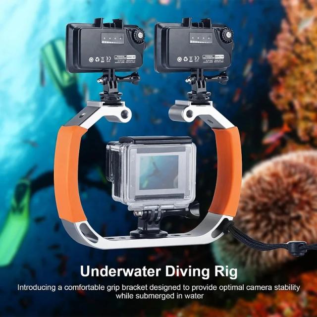 Suporte Estabilizador de Mergulho Laranja para Câmeras Esportivas com Luz Subaquática - Acessórios Impermeáveis GoPro