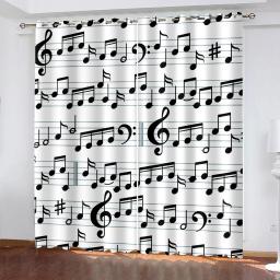 Piano série de instrumentos musicais impressão 3d música nota padrão sun sombra sala estar quarto varanda decoração para casa cortinas finas - Image 5