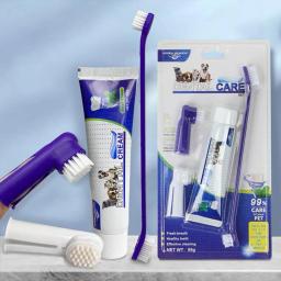 Kit de Controle Tártaro para Animais de Estimação, Cães Contém Creme Dental e Escova, Kit Cuidados Dentais, Pet Limpeza Dentes, 4 Pcs - Image 1