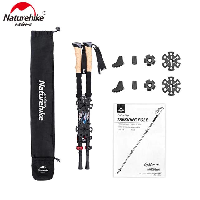 Bastões de Caminhada Retráteis Naturehike em Fibra de Carbono - Conjunto com 2 Peças para Trekking e Escalada Ultralight