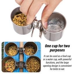 Copos duplos de alimentação de pássaros em aço inoxidável Papagaio gaiola Stand, Bird Feeder Box, Copos de papagaio Recipiente para comida e água - Image 3