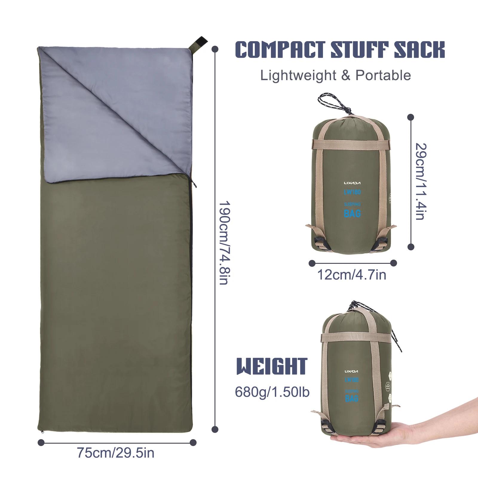 LIXADA-Saco de dormir com envelope exterior, camping, viagens, caminhadas, velo, ultraleve, portátil, 190x75cm, 680g - Image 1