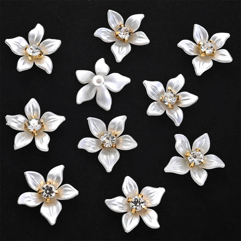 Elegantes encantos florais com imitação de pérolas strass para jóias DIY, decoração artesanal e acessórios, roupas e chapéus, 30 unid - Image 1