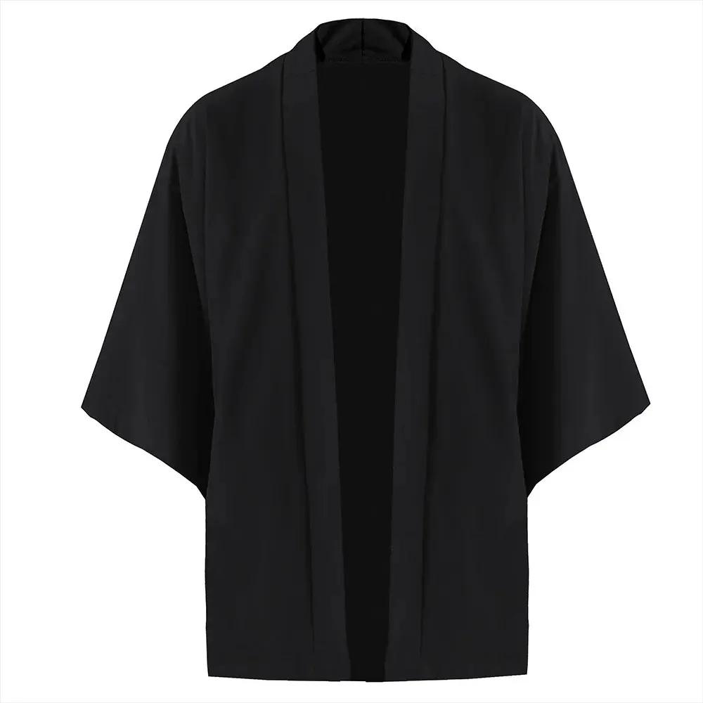 Yukata leve, ponto aberto japonês masculino, quimono, cardigã preto, manga 3/4, roupa casual para férias de verão, moda - Image 1