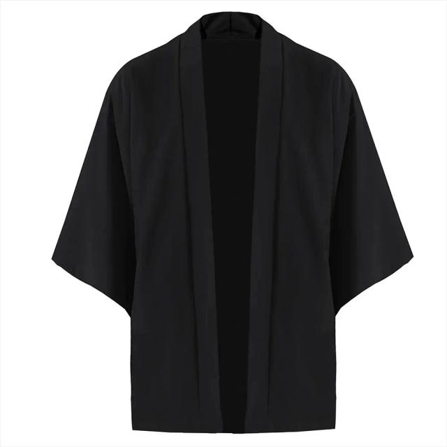 Yukata leve, ponto aberto japonês masculino, quimono, cardigã preto, manga 3/4, roupa casual para férias de verão, moda