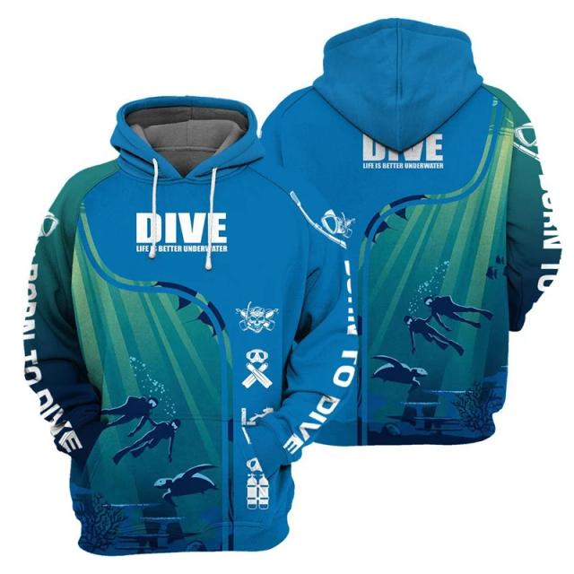 Moletom de mergulho masculino, moletons de manga comprida, pulôver, tops esportivos, moletom extragrande, roupas de rua, estampado 3D, primavera, outono, moda