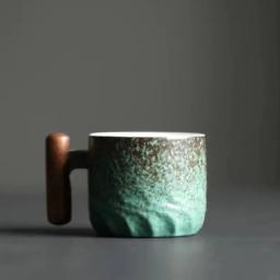 Caneca De Café De Cerâmica Com Cabo De Madeira, Copo De Água Do Escritório, Filtro Retro, Copo De Chá Artesanal, Presente De Aniversário, 80ml - Image 2