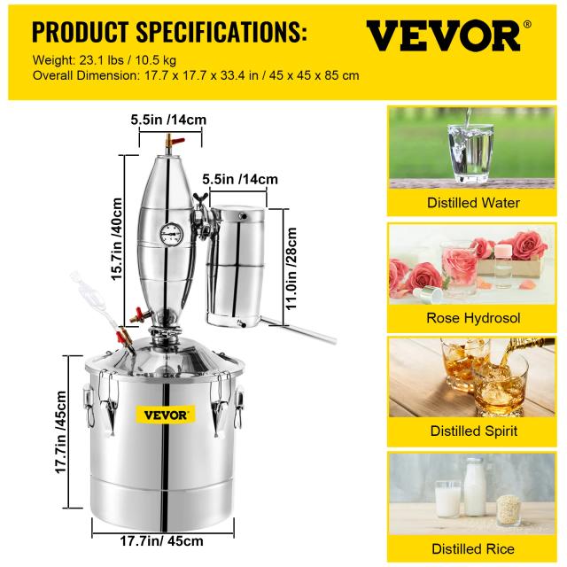 Máquina de Destilação de Álcool VEVOR para Cerveja e Vinho - Equipamento DIY de 20L a 70L