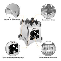 Lixada fogão de acampamento compacto dobrável titânio/aço inoxidável fogão a madeira para acampamento ao ar livre caminhadas cozinhar piquenique - Image 6