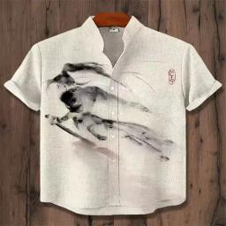 Novas camisas da moda masculina, padrões Bushido impressos em arte 3D, camisas casuais e confortáveis, camisas de manga curta de verão - Image 5