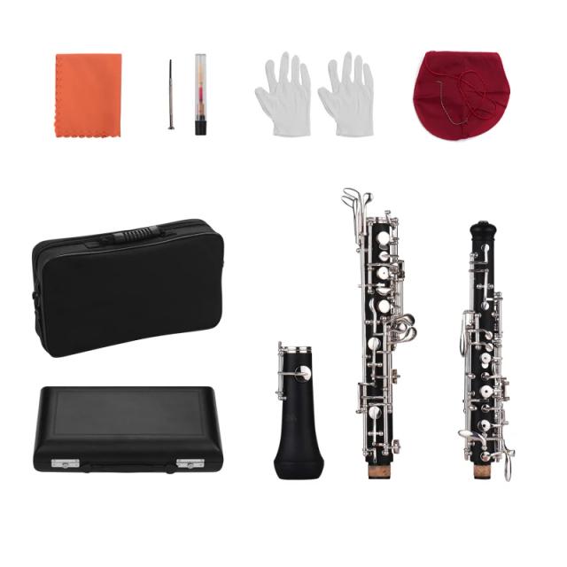 Conjunto Profissional de Oboé com Chaves Prateadas Semiautomáticas, Luvas e Estojo de Couro