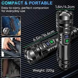 Lanterna tática de alta potência de longo alcance, lanterna LED recarregável, Zoomable Camping Torch, lâmpada de emergência ao ar livre, mais poderosa - Image 6