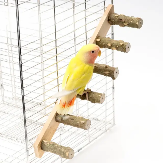 Escada de Madeira de 6 Passos para Gaiola de Hamster - Brinquedo Interativo para Pássaros e Papagaios