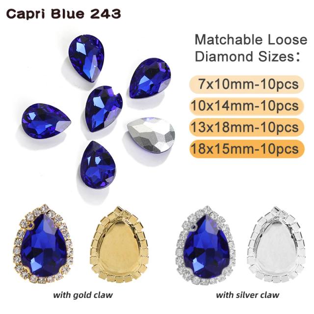Strass em Forma de Gota para Costura - 10 Peças Brilhantes em Ouro e Cristal para Decoração de Roupas e Sapatos de Casamento
