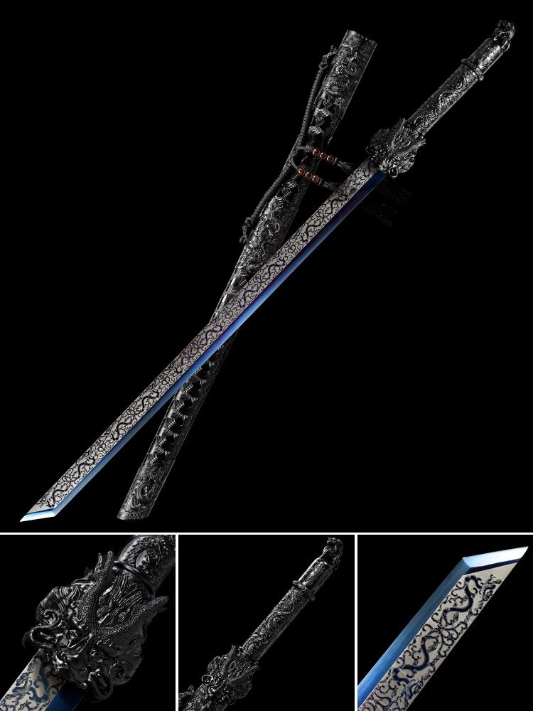 Handmade Chinês Kongfu Espadas, T10, Lâmina De Aço, Real Full Tang, Treinamento Pronto, Punho De Metal, Black Dragon, Catana, 106 centímetros - Image 1