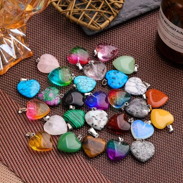 Pingentes de Coração em Pedra Natural: 10 Peças Requintadas de Cristal para Acessórios de Jóias DIY em Cores Variadas com Propriedades de Cura