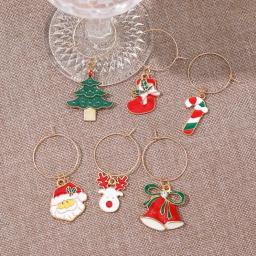 Copos de vinho de Natal charme para festa, copo de ano novo, anel decoração, encantos casa, 6pcs por conjunto, 2024 - Image 5