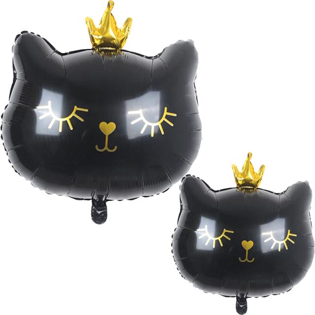 Balões de Hélio Rosa e Preto com Cabeça de Gato e Coroa para Decoração de Casamento, Dia dos Namorados e Aniversários