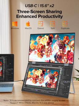 UPERFECT UStation Δ Monitor dobrável de 15,6 "Display portátil duplo Suporte embutido Menu VESA OSD Ajuste livremente a tela com USB C HDMI para laptop PC Mac Phone Monitores dobráveis de pilha dupla estendidos - Image 2