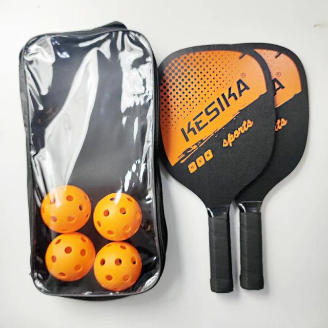 Conjunto Portátil de Raquete de Pickleball para Adultos com 2 Raquetes e 4 Bolas para Jogos ao Ar Livre e Indoor