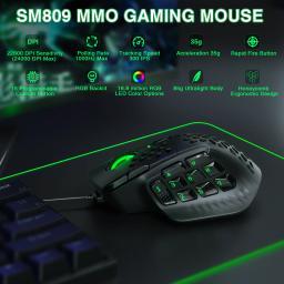 Soluaka sm809 mouse para jogos com fio, 16 botões laterais, 22800 dpi, programável, macro mmo, gamer paw3311, favo de mel, ergonômico, rgb - Image 2