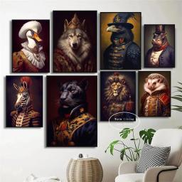 Animal Cabeça Human Body Canvas Painting, Nordic Posters, Wall Art, Picture, Home Decor, Vintage Portrait, Cat, Dog, Court Style - Image 2