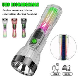 Lanterna solar portátil 3 modos de luz tipo-c recarregável tocha super brilhante com bateria 1200mah lanterna de busca de acampamento ao ar livre - Image 1