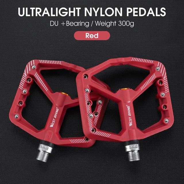 Pedais de Nylon Ultraleves Antiderrapantes e Impermeáveis West para Bicicletas de Estrada e MTB com Rolamentos Selados