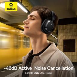 Baseus bowie h1s fones de ouvido sem fio bluetooth 5.4 cancelamento de ruído 46db sobre a orelha fone de ouvido de áudio espacial de alta resolução 120h tempo - Image 2