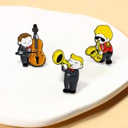 Banda de música esmalte pino trompete sax violoncelo músico violino broches saco roupas lapela emblema música amantes jóias presente broche - Image 4