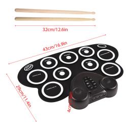 Bateria eletrônica de rolo de mão com baquetas, pedal, 9 almofadas, alto-falante duplo, recarregável, suporta conexão - Image 6
