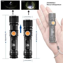Poderosa Lanterna LED com Cabeça de Carregamento USB, Tocha Impermeável, Luz Portátil, Bateria Embutida, Zoomable, 3 Modos de Iluminação - Image 2