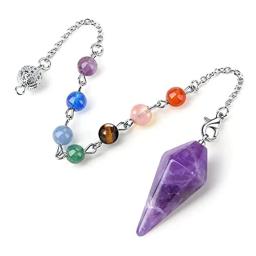 Pêndulo de pedra natural para adivinhação, 7 chakra, pêndulo de cristal, quartzo rosa, hexágono, pontiagudo, cadeia do grânulo, reiki - Image 5