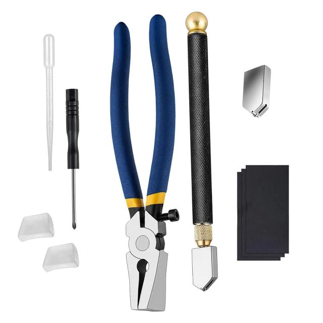 Kit Completo de Ferramentas para Cortes de Vidro e Conta-Gotas de Óleo para Vitral - 10 Peças