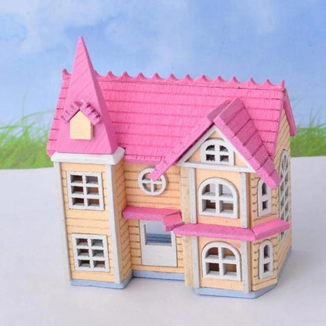 Casa de Bonecas de Madeira Miniatura com Kits de Montagem e 12 Bonecas Artesanais