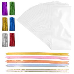 Conjunto De Saco De Celofane De Laço De Metal Plástico, Favor De Festa Descartável, Embalagem De Presente, Embrulho De Casamento, Pull Bow, Armazenamento De Alimentos, 25x15cm, 300Pcs - Image 1