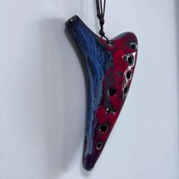 Ocarina Cerâmica Artesanal de 12 Buracos, Antigo Lacado, Vermelho e Azul, Instrumento Musical para Ensinar e Jogar, 1Pc - Image 1