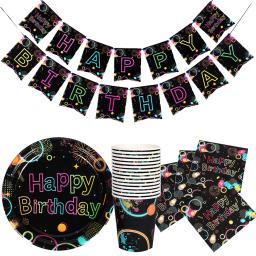 Neon Party Tableware Suprimentos, Prato de Papel, Copo, Guardanapo, Luz Negra, Decoração de Festa de Aniversário, 80s, 90s - Image 1