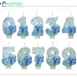 Vela De Aniversário De Sparklers Para Meninas, Decor De Bolo, Decoração De Festa, Nó De Arco Azul, Número, 1 Ano - Image 6