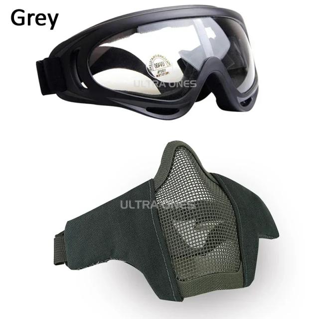 Máscara Airsoft Combate Aço Malha Proteção Tática Paintball Meia Máscara com Óculos