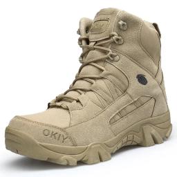 2024 moda masculina botas de combate no deserto ao ar livre sapatos de caminhada de couro homens caça trabalho botas de segurança botas curtas botas de tornozelo - Image 4